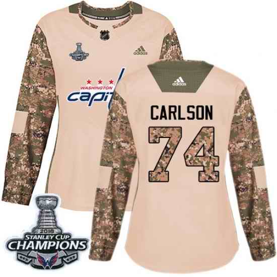 Adidas Capitals #74 John Carlson Camo Authentic 2017 Veterans Day Stanley Cup Final Champions Womens Stitched NHL Jersey